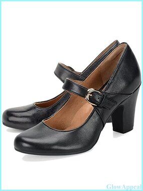 Women's Chunky High Heel Mary Jane Pumps Closed Toe Ankle Strap Dress Shoes
